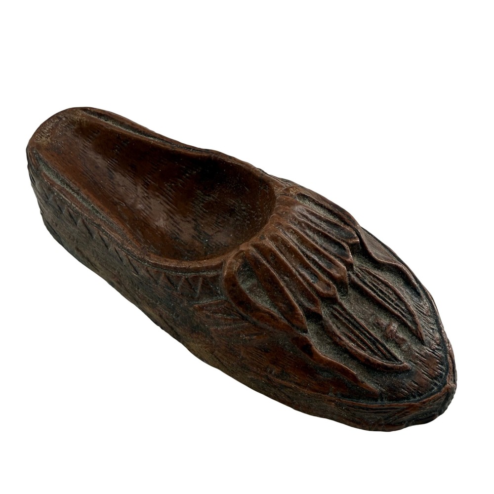Vintage Wooden Pipe Rest Shoe Figurine Brown Hand Carved Folk Art Moccasin Decor